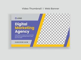 miniatura de vídeo e modelo de banner de mídia social de marketing empresarial digital. modelo de banner da web de marketing digital corporativo. capa de vídeo de marketing online para negócios vetor