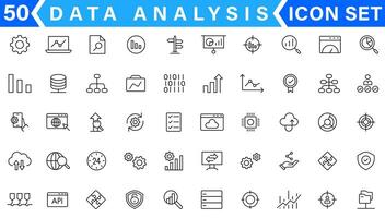 dados análise ícone definir. gráficos, Estatisticas, análise, análise, grande dados, crescimento, gráfico, pesquisar, interface do usuário, ux, gui e Mais linha ícone vetor