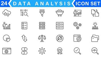 dados análise ícone definir. gráficos, Estatisticas, análise, análise, grande dados, crescimento, gráfico, pesquisar, interface do usuário, ux, gui e Mais linha ícone vetor