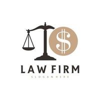 modelo de vetor de logotipo de justiça dinheiro, conceitos de design de logotipo de escritório de advocacia criativa
