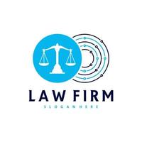 Modelo de vetor de logotipo de justiça de tecnologia, conceitos de design de logotipo de escritório de advocacia criativa