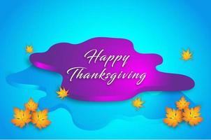 texto feliz de ação de Graças com folhas de outono isoladas em fundo azul brilhante. ilustrações de outono para cartões, convites de casamento, citações e decorações. vetor