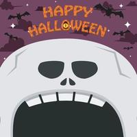 design de personagens de halloween. com esqueleto de personagem. cara grande e boca aberta. em gravefield vetor