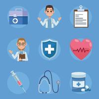 nove ícones de saúde médica vetor
