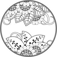 flor mehndi para henna, mehndi, tatuagem, decoração. ornamento decorativo em estilo oriental étnico, ornamento de doodle, desenho de mão de contorno. página do livro para colorir. vetor