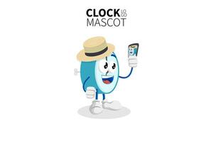 mascote do relógio dos desenhos animados, ilustração vetorial de um mascote do personagem bonito do relógio azul