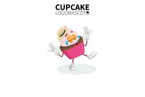 mascote de cupcake dos desenhos animados, ilustração vetorial de um mascote de personagem de cupcake fofo rosa vetor