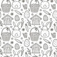 fofa desatado padronizar com Páscoa ovos, borboletas, gaiola, coelhos e flores desenhado à mão rabisco ilustração. perfeito para feriado desenhos, imprimir, decorações, invólucro papel, papel de parede. vetor