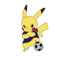 Pokémon personagem Pikachu jogando futebol vetor