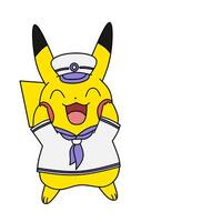 Pokémon personagem Pikachu desenho animado capitão uniforme vetor
