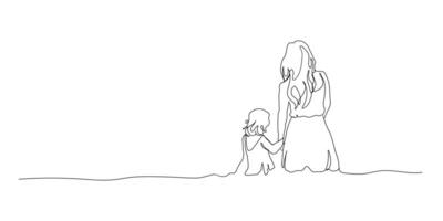 contínuo linha arte do maternidade, feliz mãe dia cartão, 1 linha desenho, pai e criança silhueta mão retirou. ilustração vetor