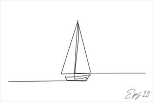contínuo linha arte desenhando do barco a vela vetor