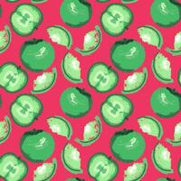 desatado padronizar com abstrato criativo frutas maçãs e maçã fatias em o vermelho fundo. mão desenhado esboço. colorida verde arte forma maçã texturizado modelado. vetor