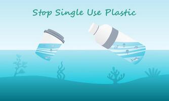 Pare solteiro usar plástico campanha. protesto contra plástico lixo. vetor