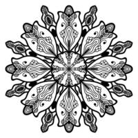 mandala de flor de contorno preto. doodle redondo elemento decorativo para livro de colorir isolado no fundo branco. círculo geométrico floral. vetor