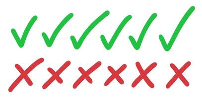 verde marcas de verificação e vermelho cruzes conjunto vetor