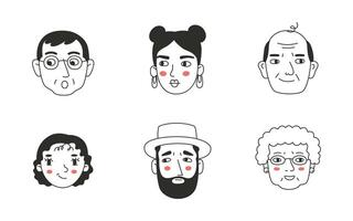 conjunto do diferente pessoas s rostos, humano avatares coleção. diferente emoções, retrato com uma positivo facial expressão. vetor