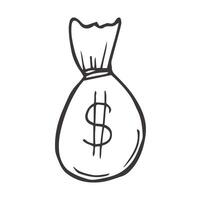saco dinheiro saco com dólar placa símbolo com rabisco mão desenhado estilo. esboço conceito para o negócio e finança ícone vetor