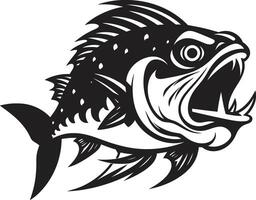 predatório força Sombrio ícone ilustração com à moda piranha Projeto feroz barbatanas chique Preto emblema para uma cativante Veja vetor