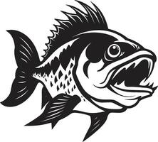embaixo da agua ameaça chique Preto emblema com moderno toque cheio de dentes terror noir inspirado piranha logotipo Projeto para uma cativante imagem vetor