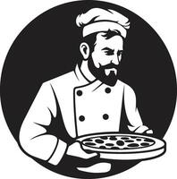 salgado fatia desencadeado contemporâneo Preto ícone para delicioso branding noir pizzaiolo elegância elegante logotipo com pizza chefe de cozinha chapéu vetor