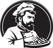 salgado fatia maestro Sombrio ícone com intrincado culinária Projeto pizza arte desencadeado elegante Preto emblema para moderno branding vetor