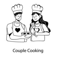 na moda casal cozinhando vetor
