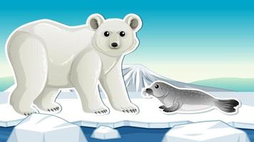 desenho de miniatura com urso polar e foca vetor