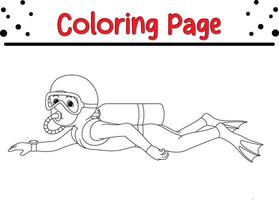 mergulhador Garoto coloração página. coloração livro para crianças vetor