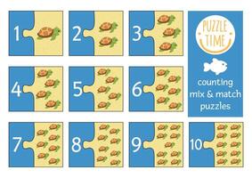 debaixo a mar misturar e Combine enigma com fofa bebê tartarugas. oceano vida Coincidindo matemática atividade para crianças. educacional imprimível contando Combine acima jogos para crianças com engraçado água animal vetor