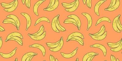banana, desatado padronizar. tropical fruta dentro rabisco estilo. cor verão ilustração. suculento frutas, Comida. vetor