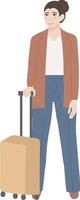 o negócio fêmea viajante com mala de viagem turista viagem personagem ilustração gráfico desenho animado arte vetor