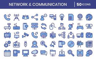 rede e comunicação azul cor ícones definir. ilustração. vetor