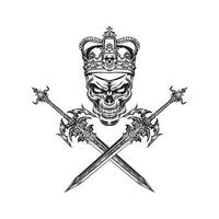 vintage Principe coroa crânio com Guerreiro espada ilustração Projeto estilo vetor
