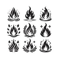 fogo chama silhueta ícone conjunto ilustração vetor