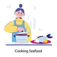 na moda cozinhando frutos do mar vetor