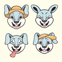 desenho animado Coelho rostos expressões vetor