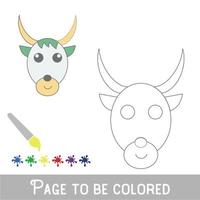 cara de vaca engraçada para ser colorida, o livro de colorir para crianças pré-escolares com nível de jogo educacional fácil. vetor