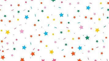 simples desatado borrifar padronizar. brilhante cor confete, estrelas em branco fundo. ilustração para feriado, festa, aniversário, convite. vetor