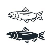 salmão linha e plano ícone. peixe e frutos do mar. isolado ilustração vetor