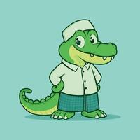 desenho animado crocodilo dentro uma terno e chapéu vetor