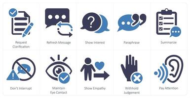 uma conjunto do 10 ativo ouvindo ícones Como solicitação esclarecimento, refrescar mensagem, mostrar interesse vetor