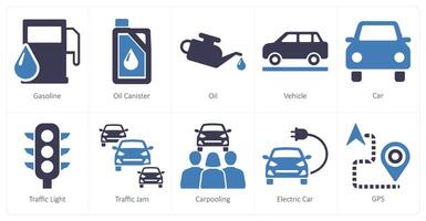 uma conjunto do 10 carro ícones Como Gasolina, óleo vasilha, óleo vetor