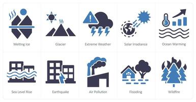 uma conjunto do 10 clima mudança ícones Como Derretendo gelo, geleira, extremo clima vetor