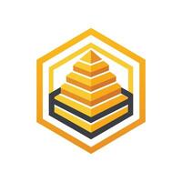 uma logotipo apresentando uma amarelo e Preto hexagonal Projeto semelhante a uma colméia, a abstrato representação do uma frango usando só geométrico formas vetor