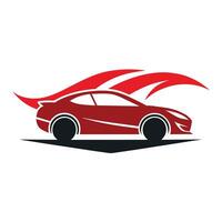 uma vermelho carro com uma vermelho chama Projeto em Está exterior, uma minimalista logotipo apresentando uma estilizado fábrica silhueta vetor