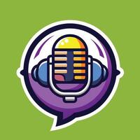 uma microfone com uma discurso bolha simbolizando comunicação e podcasting, bolha bate-papo podcast logotipo vetor