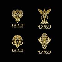 egípcio Deus horus logotipo ícone Projeto modelo. coleção do imagens do a sagrado egípcio falcão pássaro. animal e humano. elegante luxo ouro plano vetor