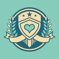 uma escudo apresentando uma coração símbolo cercado de uma fita, crio uma minimalista emblema capturando a essência do simpatia vetor