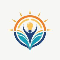 logotipo Projeto apresentando uma Sol acima companhia nome, construir uma lustroso e versátil Projeto este comunica a idéia do progresso e fortalecimento vetor